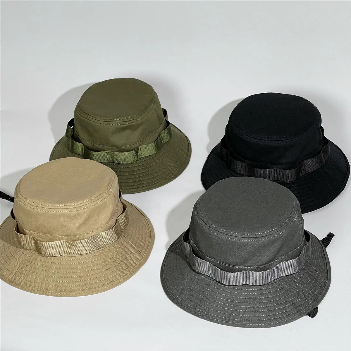 Fashion Brand Men and Women Japanese Wholesale Boonie Bucket Hats Outdoor Camping Sunscreen Basin Rope Hat