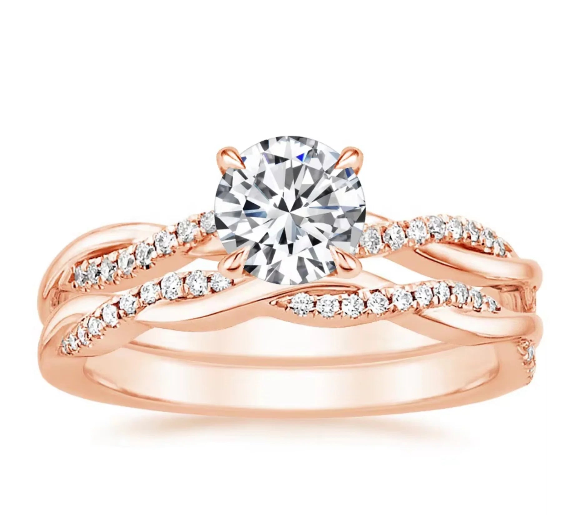 OAHLAN Fashion Jewelry 1.5CT Round Cut Cubic Zircon Gold Plated Inlay Copper Ring Sets Wedding Band for Women Promise