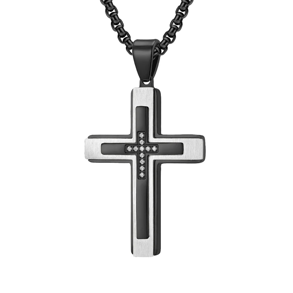 Fanyue Custom Three-layer Combination Christian Jewelry Man Cross Necklace Titanium Steel Men's Pendant Necklace 2024