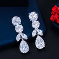 Gorgeous White Dangle Water Drop Cubic Zirconia Earrings for Women Fashion Party Wedding Bridal Jewelry Accessories