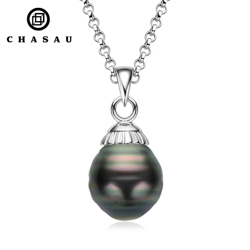 Best Selling 925 Sterling Silver 5-10mm Natural Tahitian Black Infinity Baroque Pearl Necklace for Women Trendy Necklace
