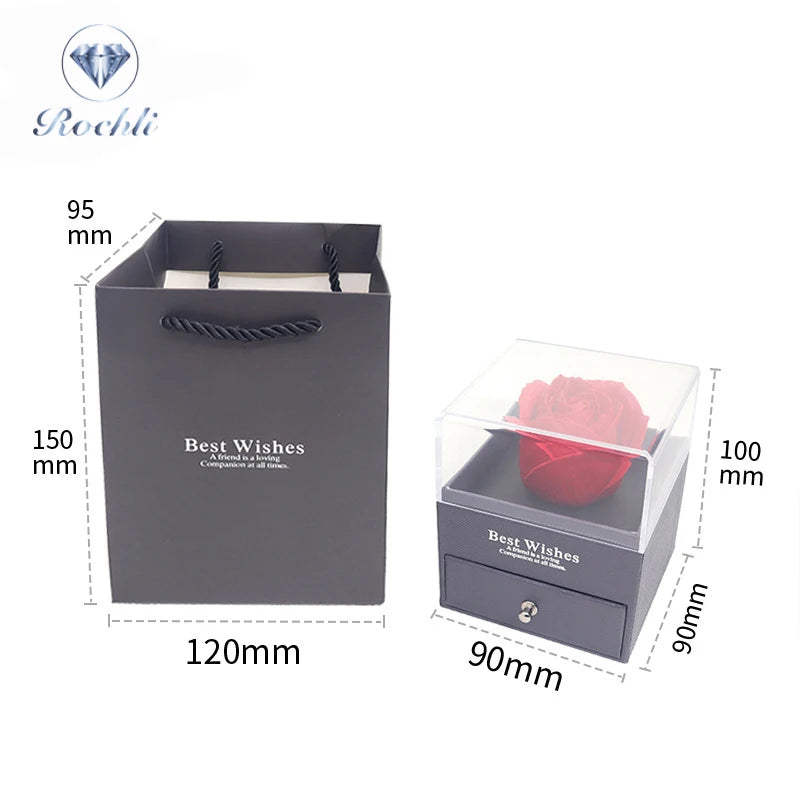 Transparent Rose Flower Box Acrylic Jewelry Box Ring Necklace Pendant Box for Gift