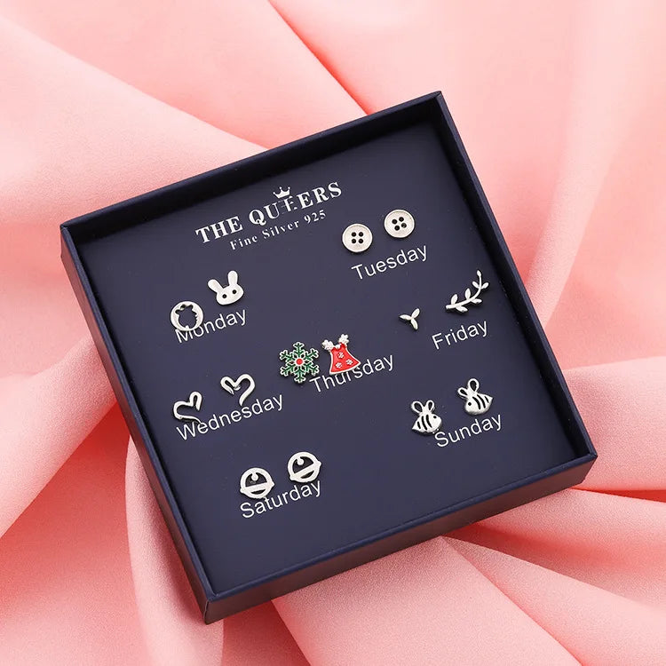 2023 New One Week Wings Drop Earrings Set for Women 7 Pairs Tibetan Silver Bohemian Party Daily Best Gift