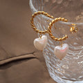Stainless Steel Heart Pearl Drop Cc Earring Good Quality Twisted Rope Gold Plated Gold Dangle Earrings Boucle Doreille Bijoux