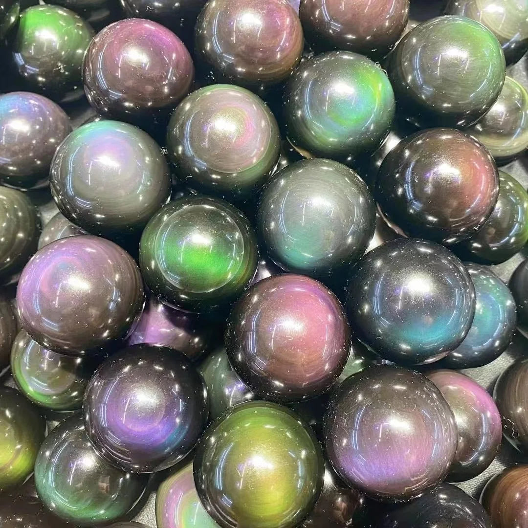 Natural Healing Stones Ball Rainbow Obsidian Sphere Reiki Stone Crafts  for Meditation