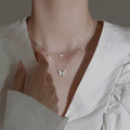Fine Jewelry Double Layer Butterfly Pendant Women Fashion 925 Sterling Silver Butterfly Necklace