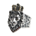 Solid 925 Sterling Silver Lion Ring Men's Vintage Crown Inlaid Zircon Punk Rock Hip Hop Jewelry