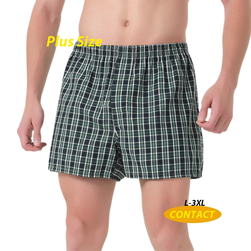 Cotton Men's Trunks Plus Size Loose Plaid Underwear Boxer Shorts