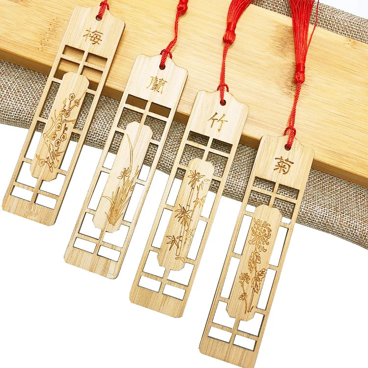 Creative Selling Eco-Friendly Modern Bamboo Bookmark Plum Orchid Chrysanthemum Designs Digital Printing Mixed Colors