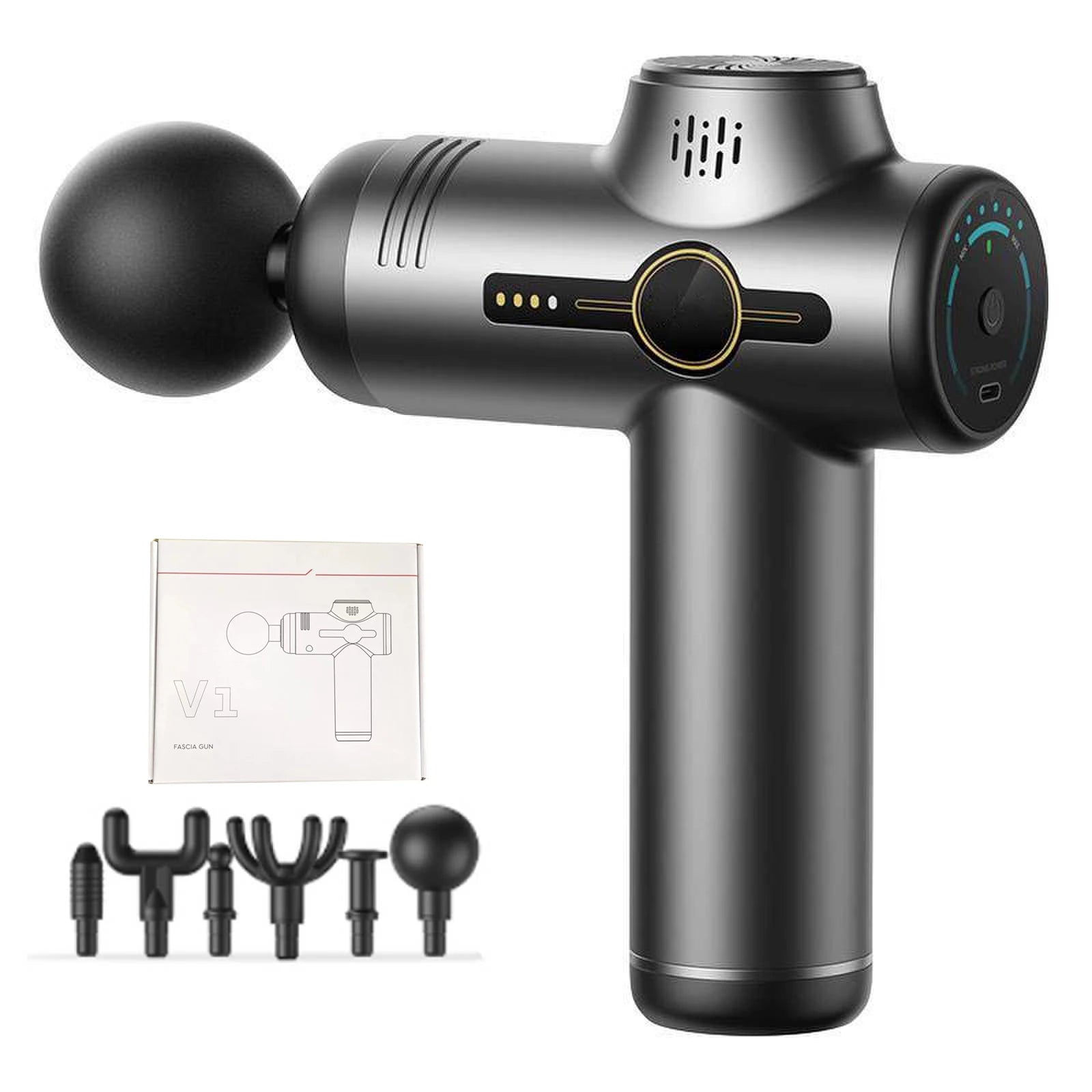 Portable 6-Speed Fascia Gun Mini Body Massage Tool with Type-C Charging for Back Neck Shoulder Foot Muscles Relief