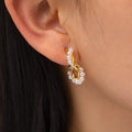 New Waterproof 18k Gold Plated Stainless Steel CC Shaped Green Nature Stone Pearl Twist Earrings for Girls