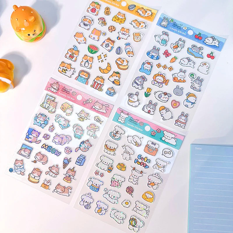 Nekoni Paper Glitter Planner Sticker Kitty Cat Dog Puppy Rabbit Bunny Hamster for Scrapbooking Sticker Sheets