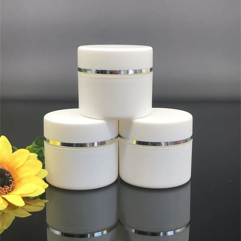 5g 15g 20g 30g 50g pp White Double Wall Cosmetic Plastic Silver Edge Beauty Makeup Jars Container