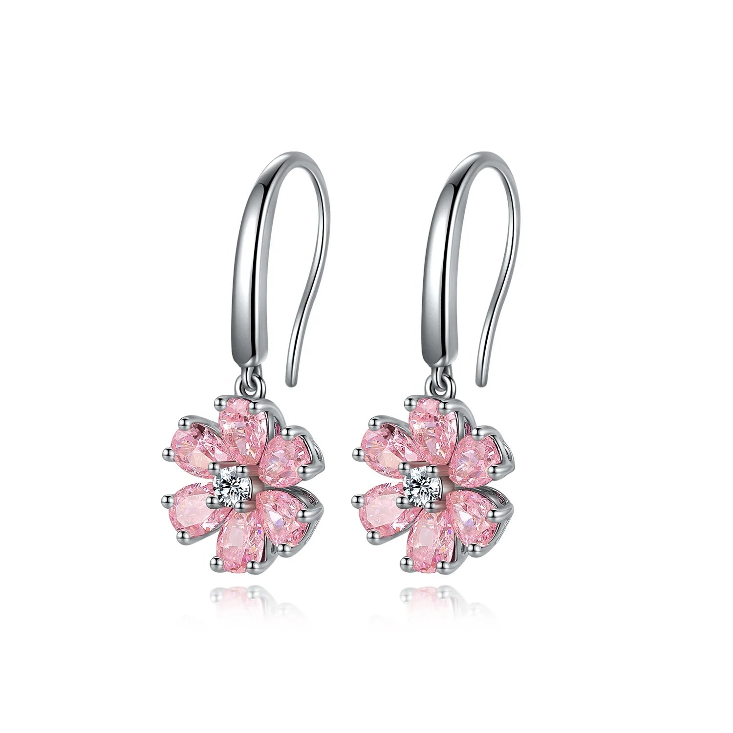 New Design Pink Gem Stud Earrings 925 Sterling Silver Luxury Fashion Stud Earrings Women Ear Studs