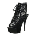 Black Lace 6-inch Thin Heel Pole Dance Model Walk Show Fashion High-heeled Shoes Striptease Shoes Leaky Toe Platform Spring and
