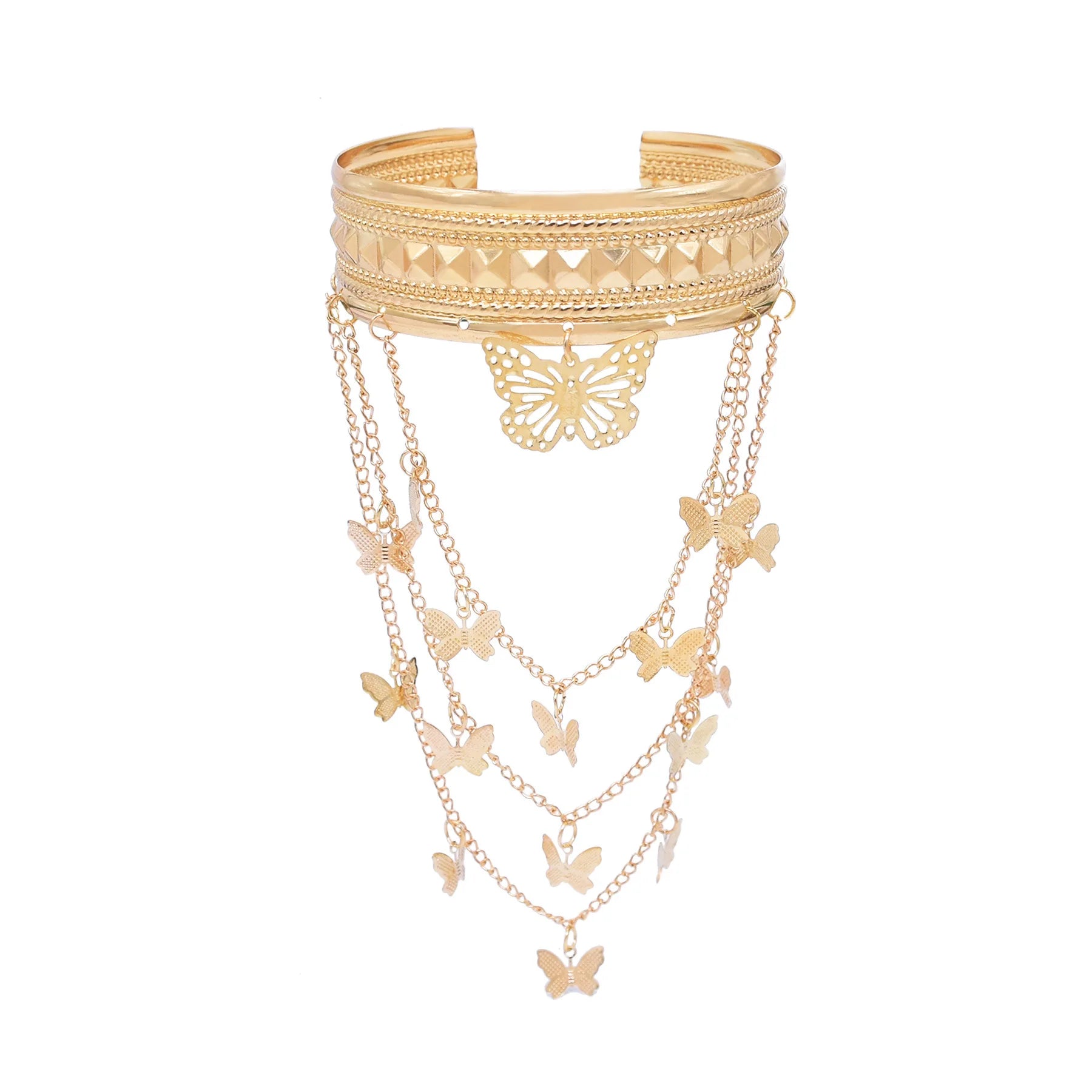 Open Adjustable Multi-Layer Butterfly Tassel Arm Cuff Bracelet Exotic Style Gold Silver Plated Metal Jewelry Fashion Cuff