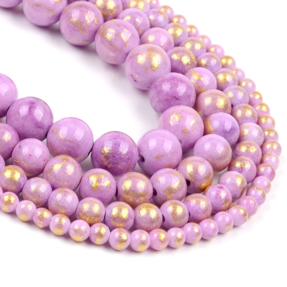 Wholesale Natural Stone Black/Pink/Yellow/Purple/Green/Blue Gold Color Jades Round Loose Beads for Jewelry Making