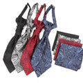 Wholesale Cheap Cravat Corbatas Paisley Black Tie Pocket square Funeral Necktie Hanky Chief Polyester Ascot Tie Set