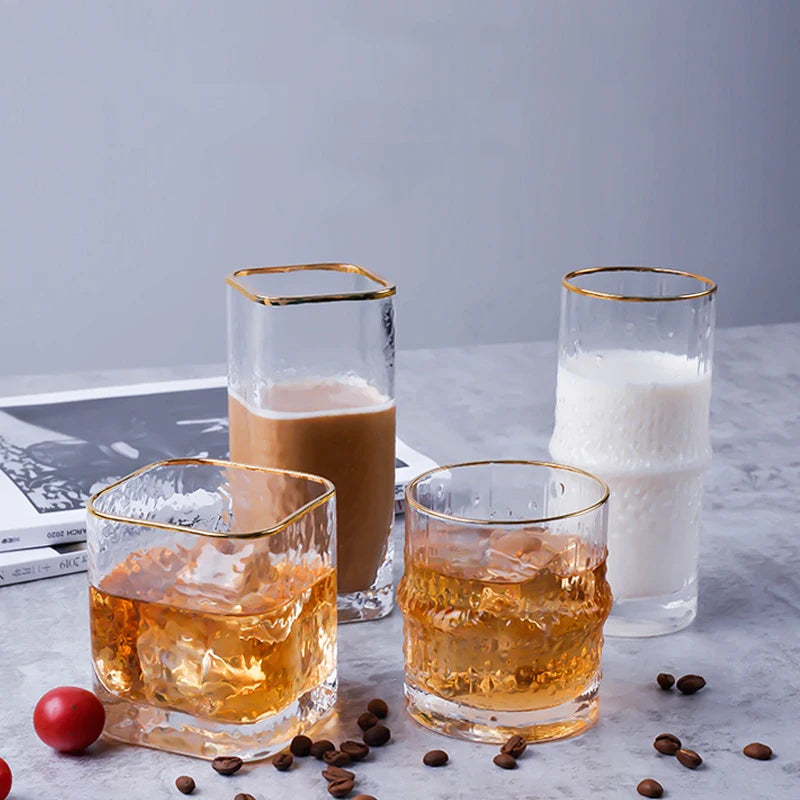 Wholesale Transparent Hammer Grain Glass Juice Whisky Tumbler