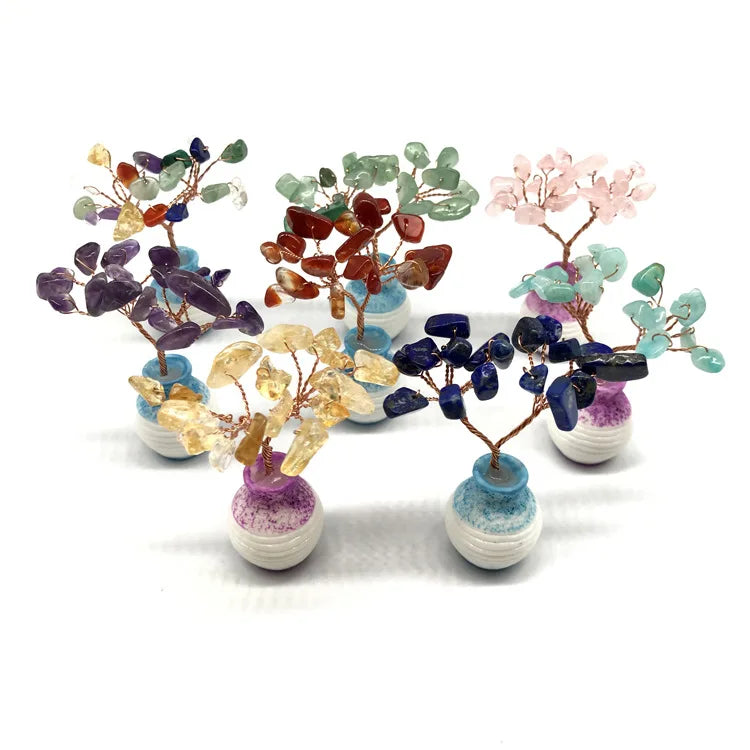 Natural 7 Chakra Rainbow Stone Gemstone the Tree of Life Crystal Luck Feng Shui Healing Reiki Gemstone for Home Decoration