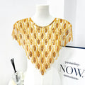Luxury Gold Sequins Beaded Front Neck Applique Mesh Collar Patch for Abaya Muslim Robe Kaftan Dress Decoration