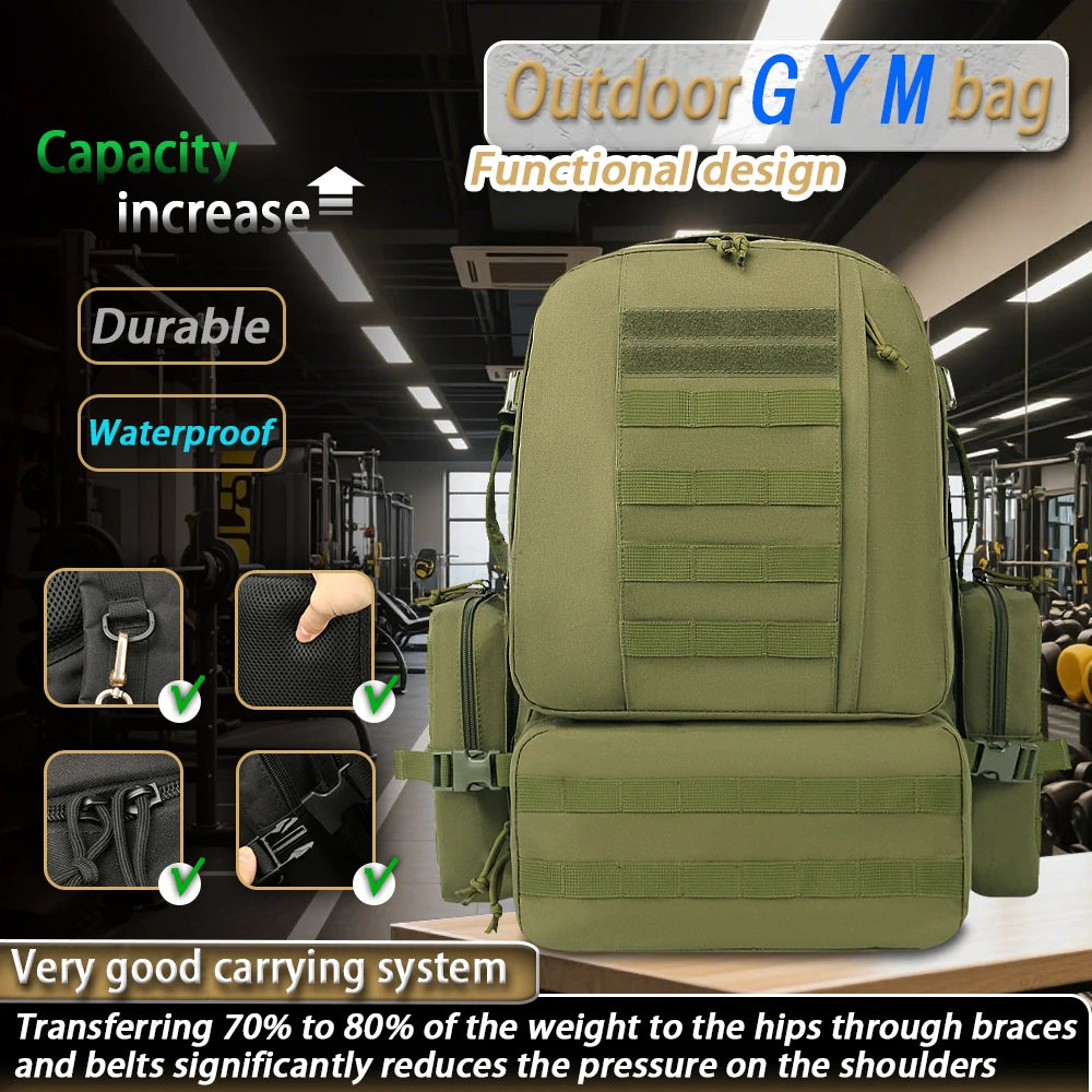 Tactical Backpack & Duffle Bag Weekender for Gym/Travel/Deployment  Waterproof Workout Duffel with MOLLE System