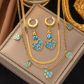 18k PVD Gold Double Layered Chain Heart Shape Pendant Necklace Earrings Set Blue Evil Eye Heart Necklace Enamel Stainless Steel