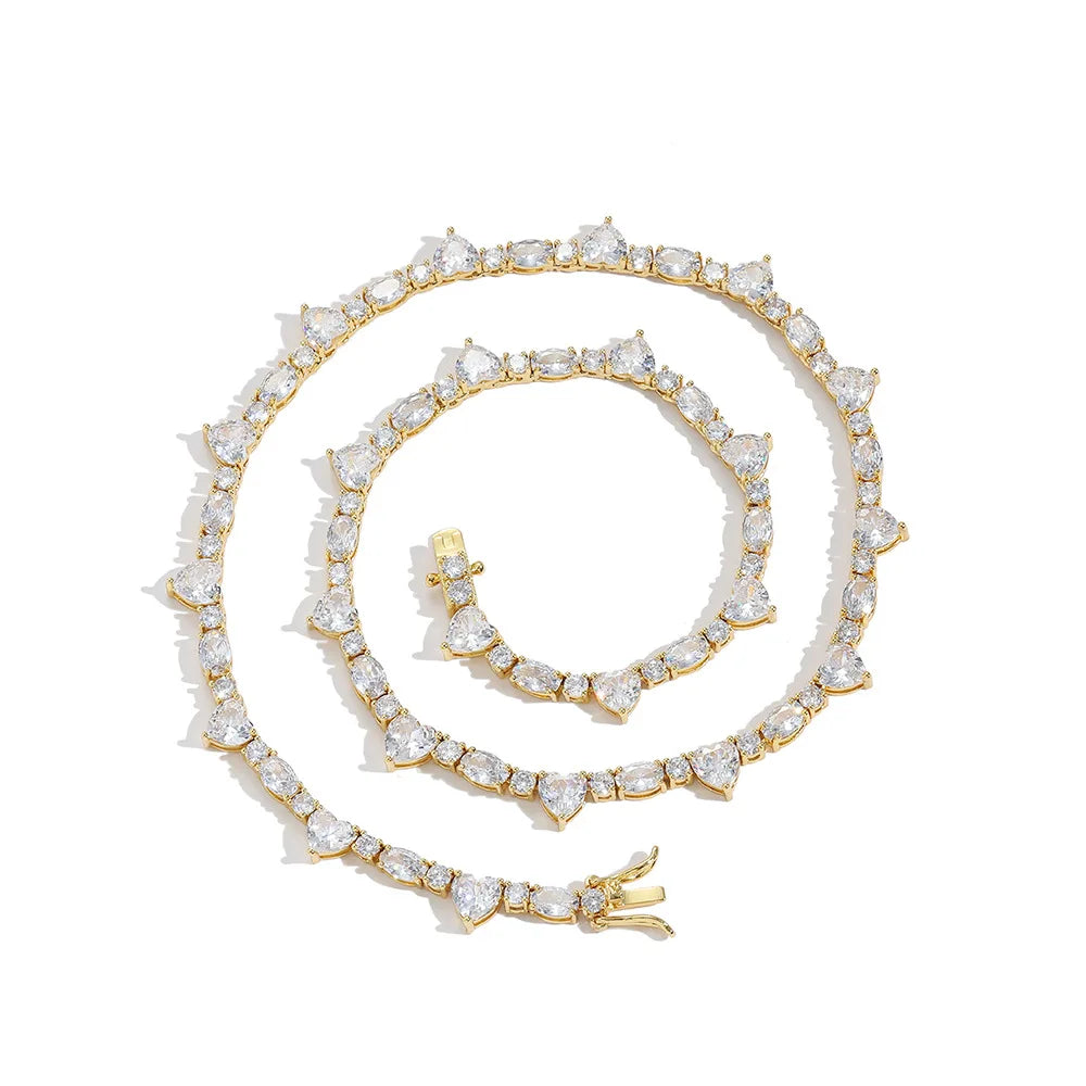 Wholesale Crystal Heart Shape Tennis Necklace Heart Elliptic Shape Diamond Tennis Necklace with Gold Plated