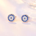 Trendy Personality Evil Blue Eye Stud Earring Rose Gold Cubic Zircon Diamond Round Earring for Woman S925 Silver Needle Earrings