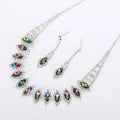 2022 Bohemian Silver Jewelry Set for Women Emerald Marquise Wedding Necklace and Earrings for Parties