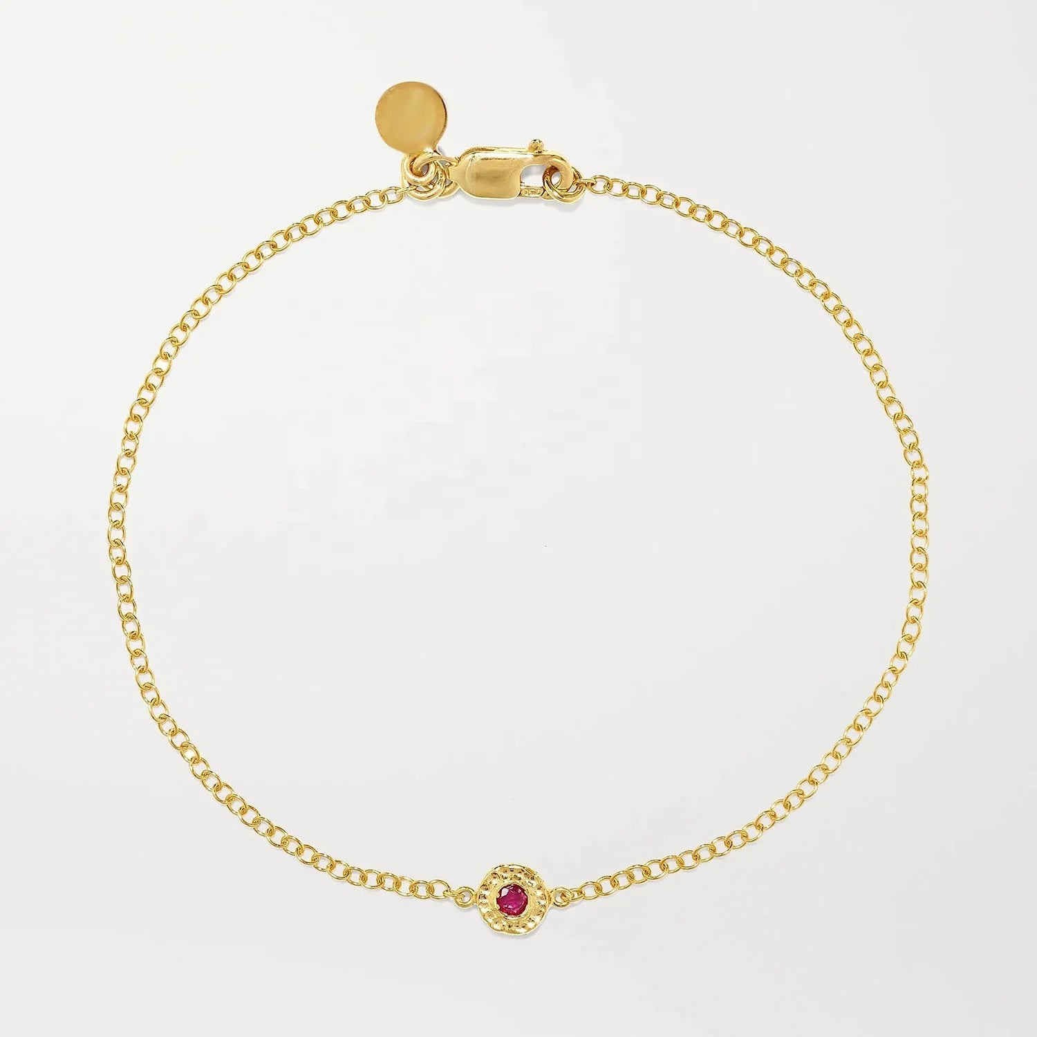 LOZRUNVE 18 Karat Gold Ruby CZ Charm Elegant Retro Hammered Bracelet for Women