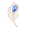 Trendy Sapphire Feather Brooches Clothing Accessories Blue Rhinestone Feather Shape Brooch Pin for Women