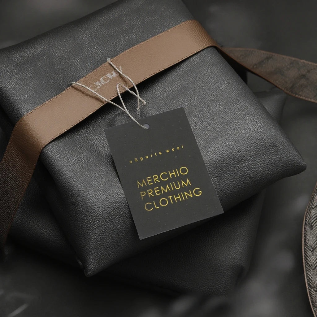 Custom Gold Foil Embossed Black Paper Hang Tags Shiny Apparel Clothing Swing Labels