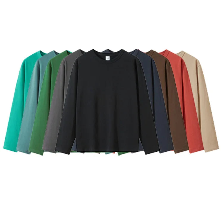 100% Cotton 300G Blank Plain Black Oversized Tshirt  Graphic Unisex Custom T-Shirt Men Full Long Sleeve T Shirt