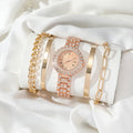 5pcs/set Fashion Full Crystals Roman Dial Quartz Steel Strap Watch Diamond Bracelet Set (WT2294)
