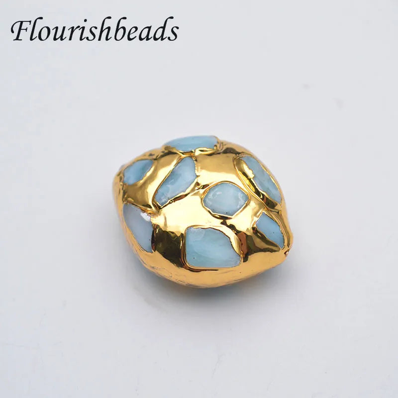 Luxury Natural Gem Stone Gold Plated Oval Shape Loose Beads for Jewelry Findings