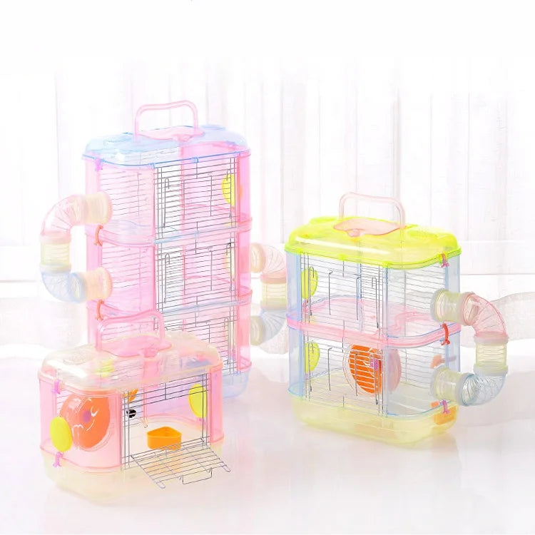 ODM Hamster Double Crystal Clear Cage Plastic Luxury Tunnel Villa External Cage Small Pet Supplies Hamster Cage