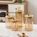 Clear Glass Storage Containers with Airtight Bamboo Lids Elk Handle for Kitchen Pantry Organization Storing Spices Cookies