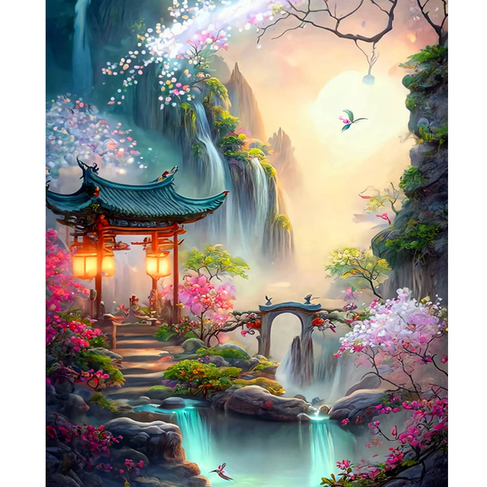Adults DIY Painting by Numbers Handpainted 40x50cm Mountain Waterfall Landscape Europe Style Printed Picture for Home Decoration