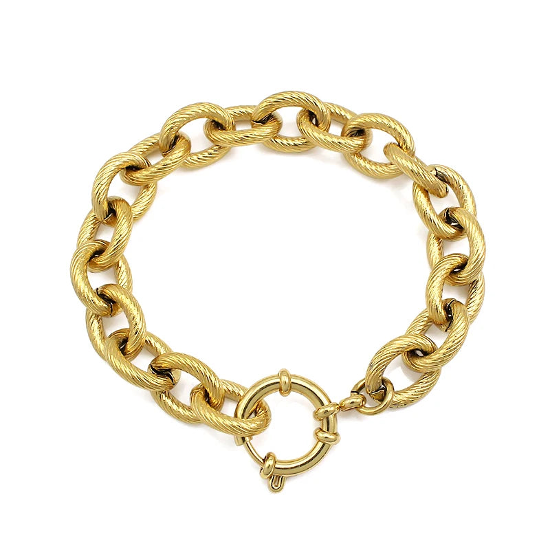 Titanium Steel 18K Gold Plated Geometric Paper Clip Chain Bracelets for Women Imitate Pearl Chains Hip Hop Party Jewelry Gifts