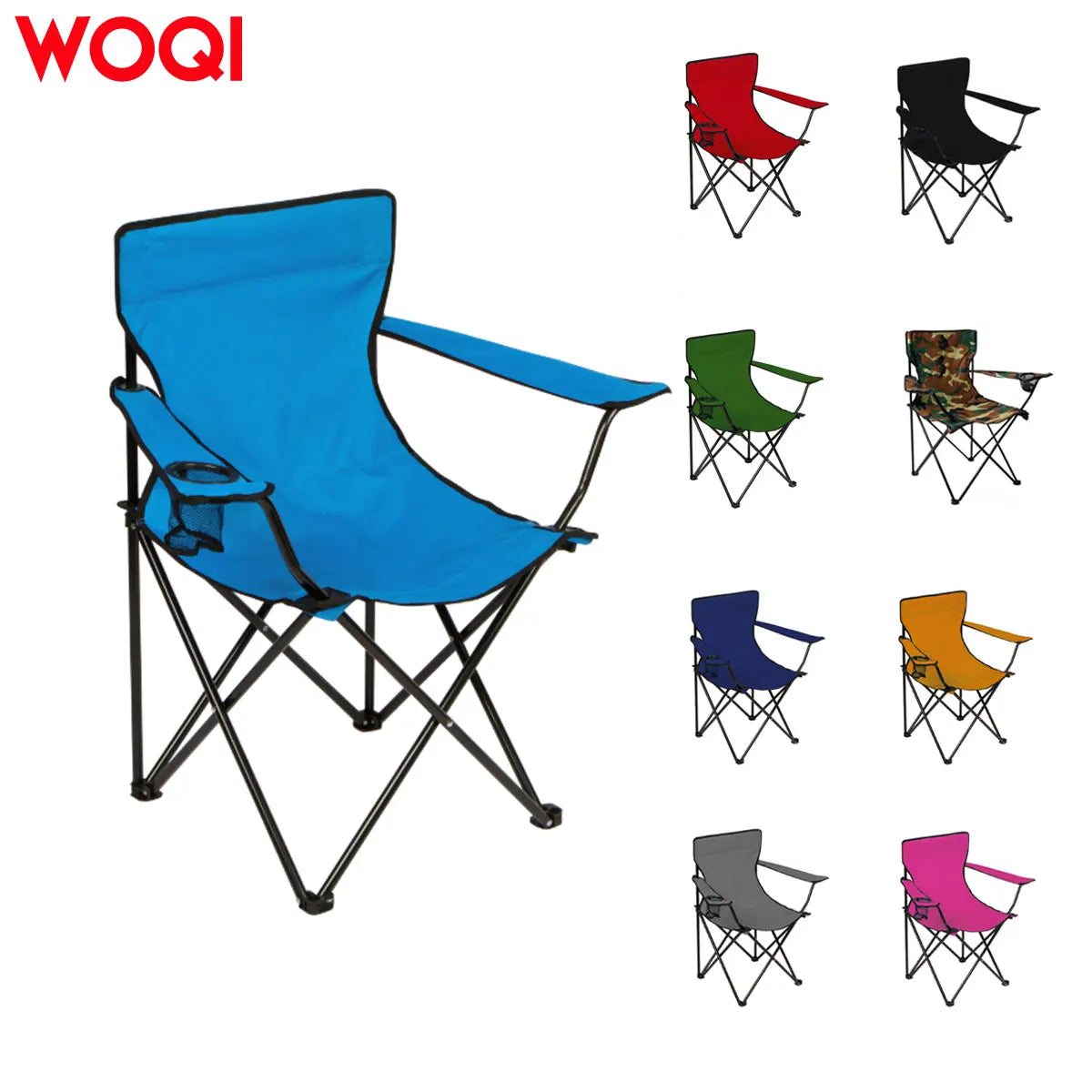 WOQI Modern Design Metal Folding Camp Chair with Cup Holder Wholesale Cheap Travel Chair for Kids with Carry Bag for Outdoor Use