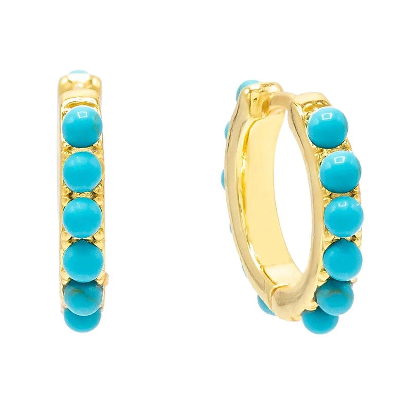 Gemnel 925 Silver Party Jewelry 14k Gold Turquoise Hoop Earrings Women