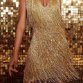 Guangzhou Auyan Deep Beaded V Sleeveless Fringe Dress Latin Woman Short Glitter Plus Size Fringe Dress