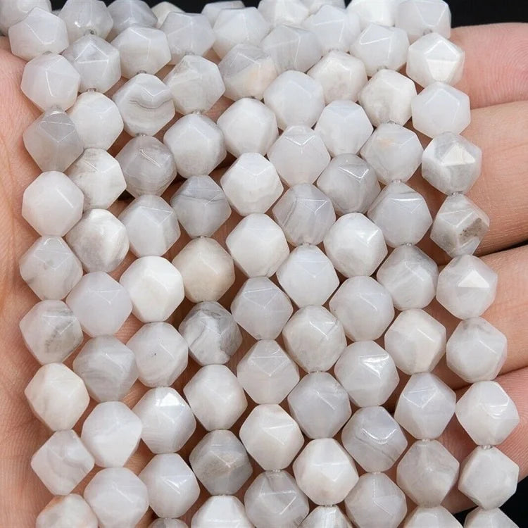 Wholesale Natural Faceted White Crazy Lace Agate Diamond Shape Cut Round Loose Beads for Jewelry Making