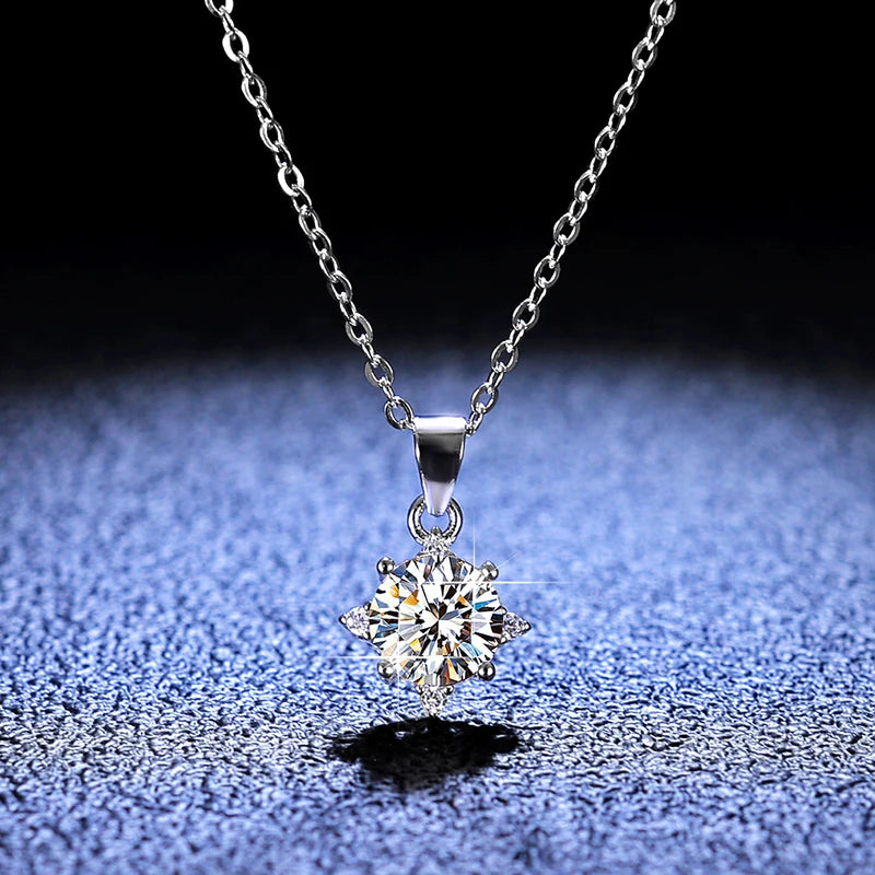 Classic Fantasy S925 Sterling Silver 1 Carat Moissanite Stone Pendant Necklace for Women Wedding Engagement Gift