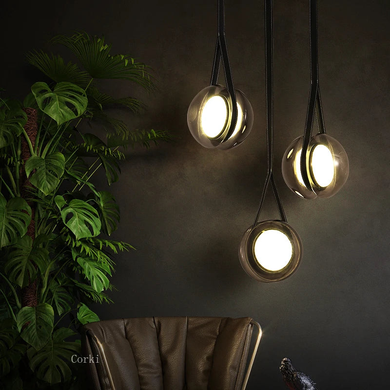 Nordic Luxury Glass Pendant Lights Living Room Restaurant Leather Belt Yo-yo Hanging Lamp Bedroom Bedside Light Decor Luminaire