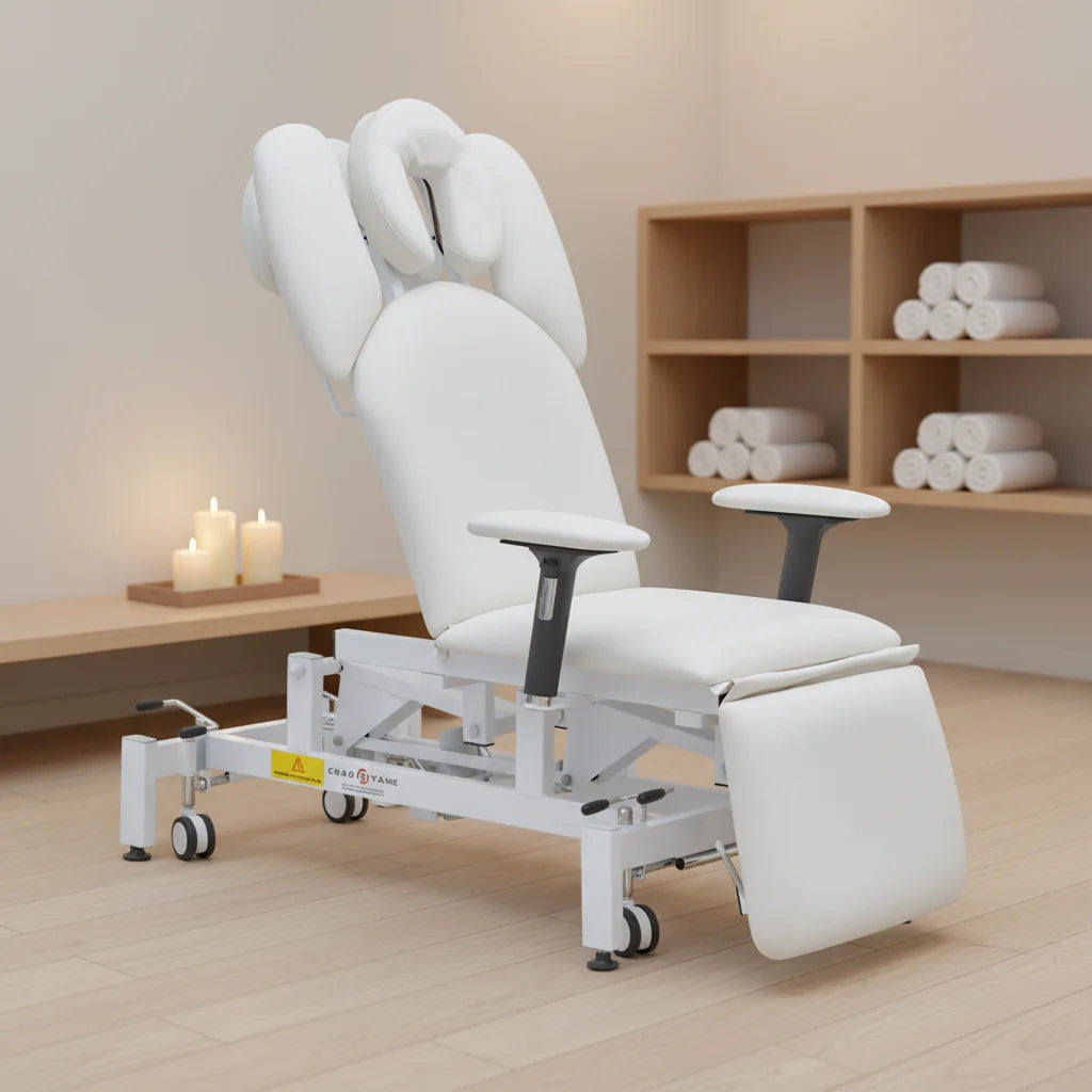 White Electric Facial Spa Bed Beauty Therapeutic Massage Cosmetic Stretchers with Hand Head Rest for Living Room Hotels Gyms