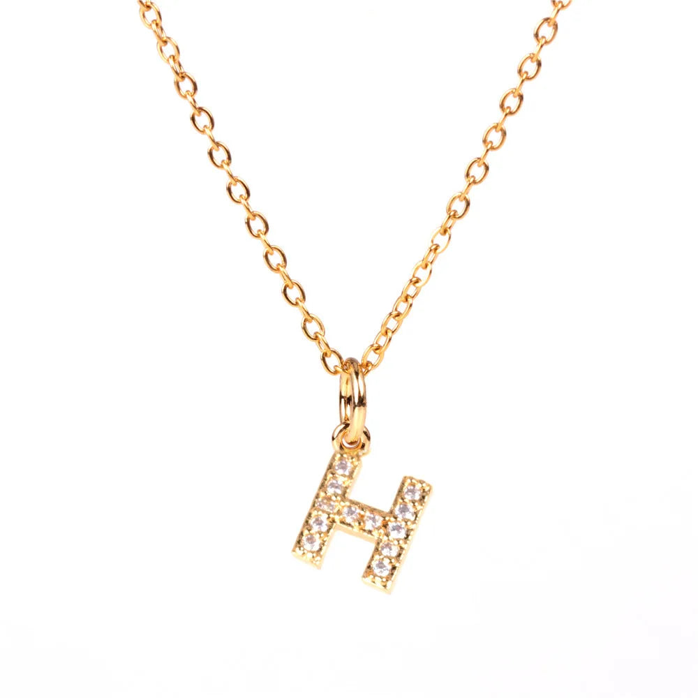 Edelstahl Halskette INS Cubic Zirconia Titanium Steel CZ 26 English Alphabet Necklace Fashion Initial Charms Necklace for Women