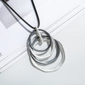 TongLing Vintage Necklace Black Strand Rope Multi Loop Circle Long Geometric Pendant Necklace for Women