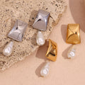 Spring 2024 Fashion Geometric Imitation Pearl Drop Earrings 18k Gold Plated Stainless Steel Jewelry